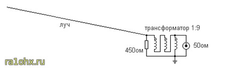 Антенна на КВ и УКВ с трансформатором